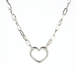 collier coeur grosse maille argente
