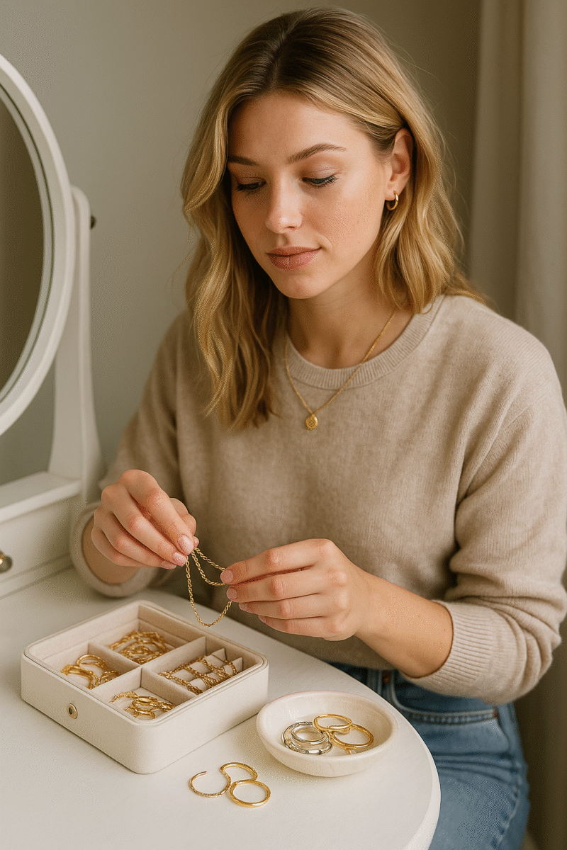 femme avec colliers fantaisie
