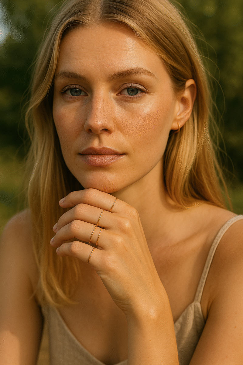 femme avec bagues fines minimalistes