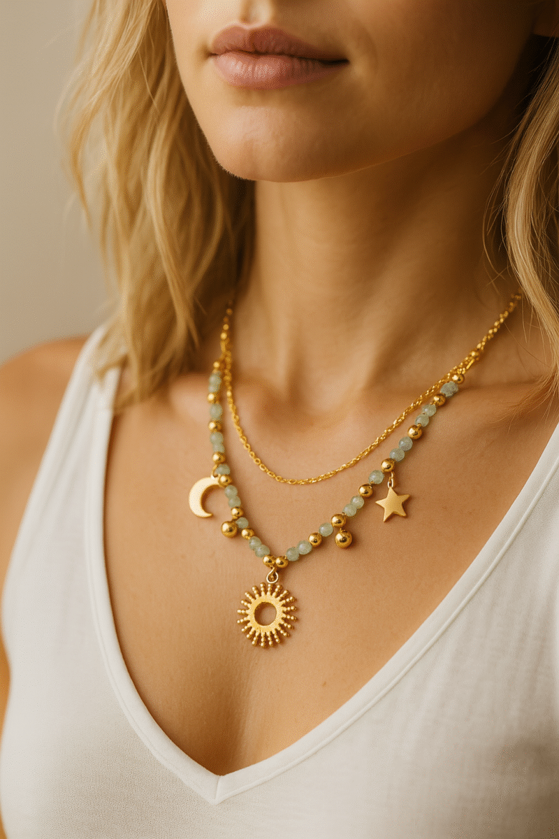 collier soleil en acier inoxydable