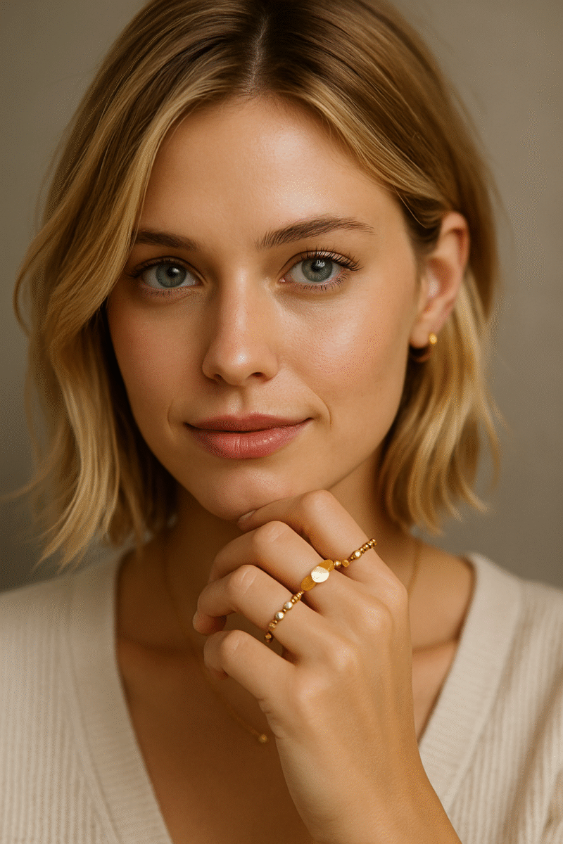 femme avec bagues fantaisie