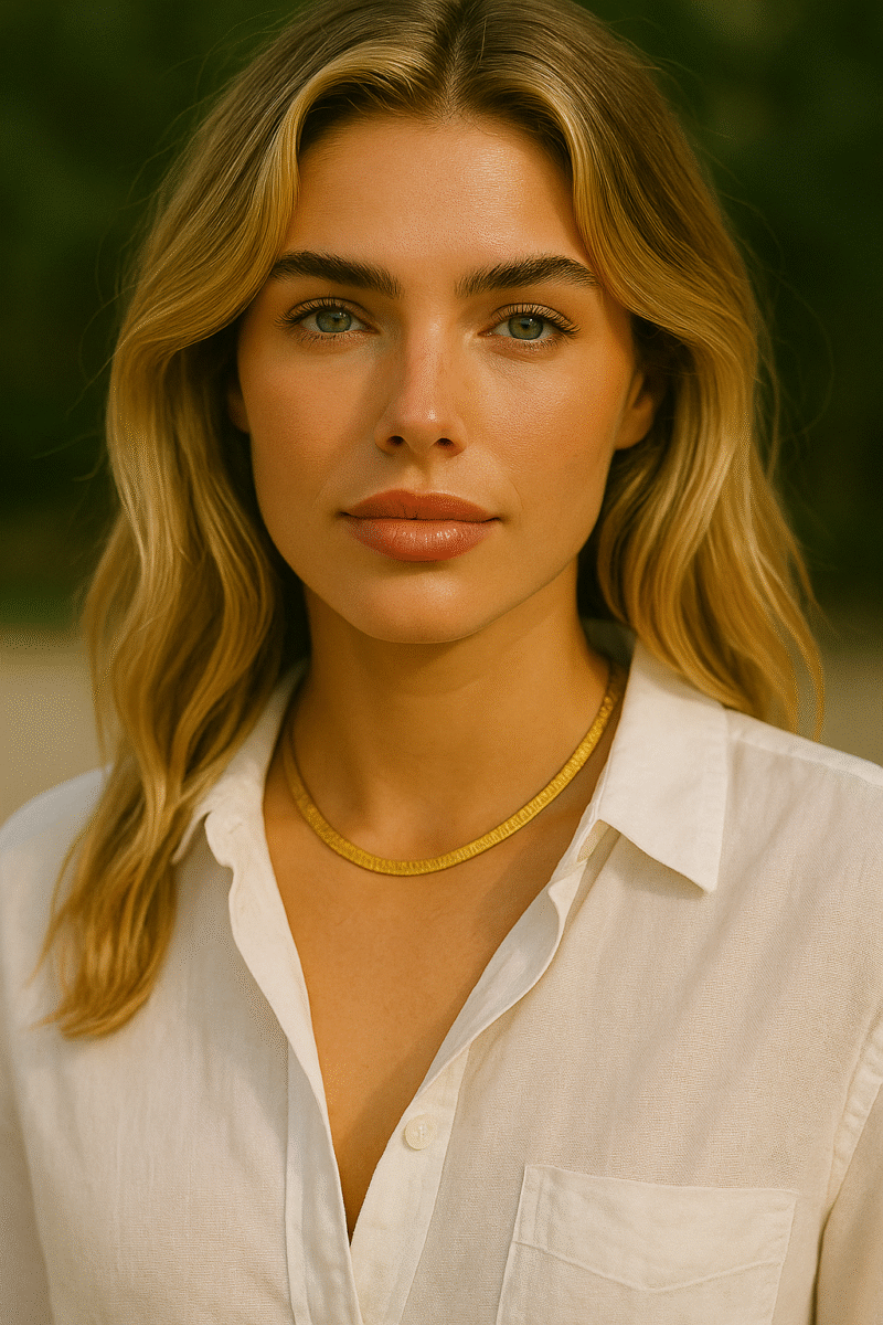 femme avec collier ras du cou chaine plate
