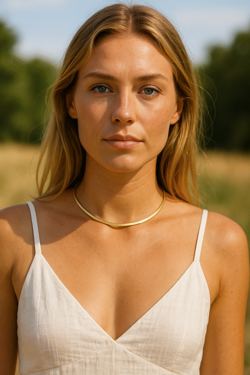 collier ras de cou maille plate acier inoxydable doré